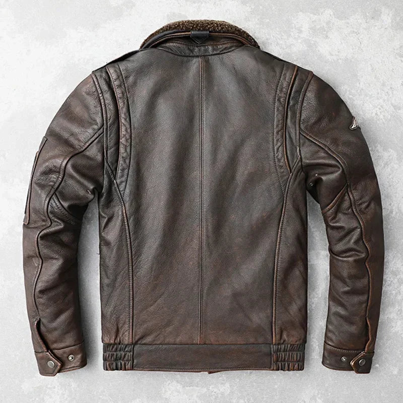 Vintage Brown Flight Jackets Genuine Cowhide Men Leather Jacket Aviator Bomber Mens Jackets Motorcycle Biker Coat Autumn 가죽점퍼