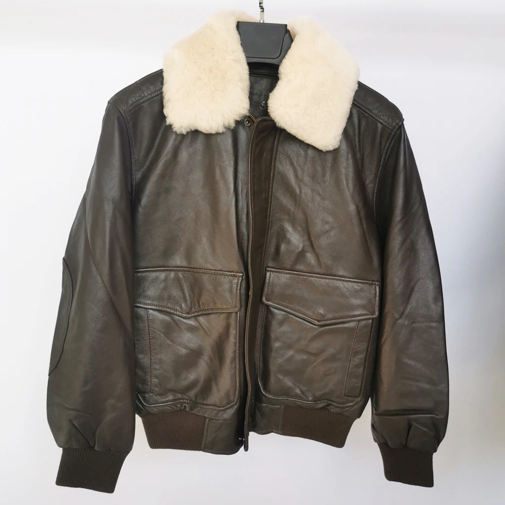 100% Sheepskin Soft Men Leather Jacket Quilted Flight Jacket Men Skin Coat Collar Removable Early Winter M176