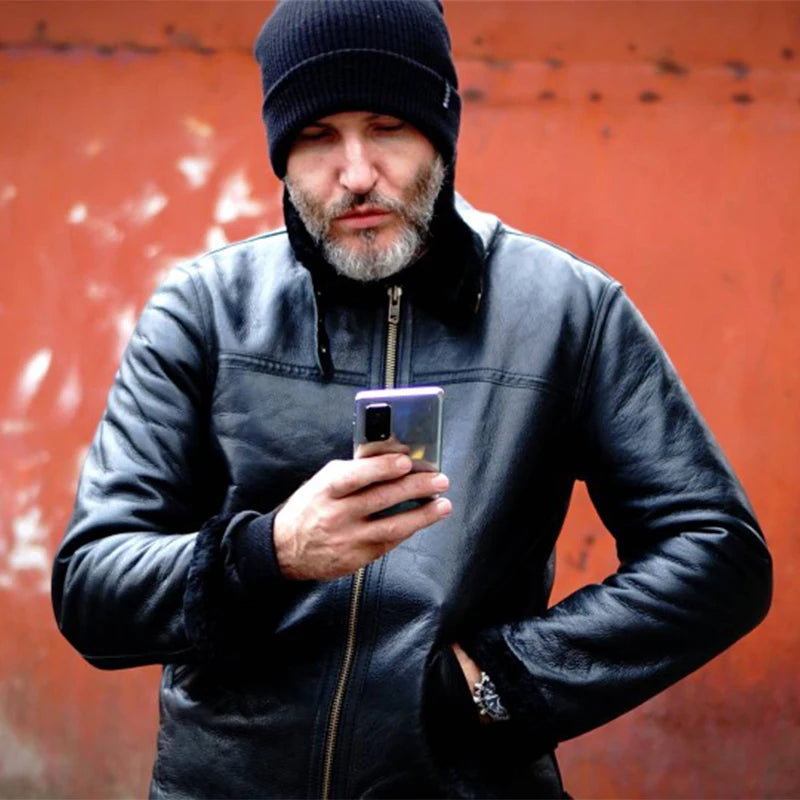 Black Real Sheepskin Coat Natural Fur Shearling Jacket Men Real Leather Jacket Winter Clothes дубленка
