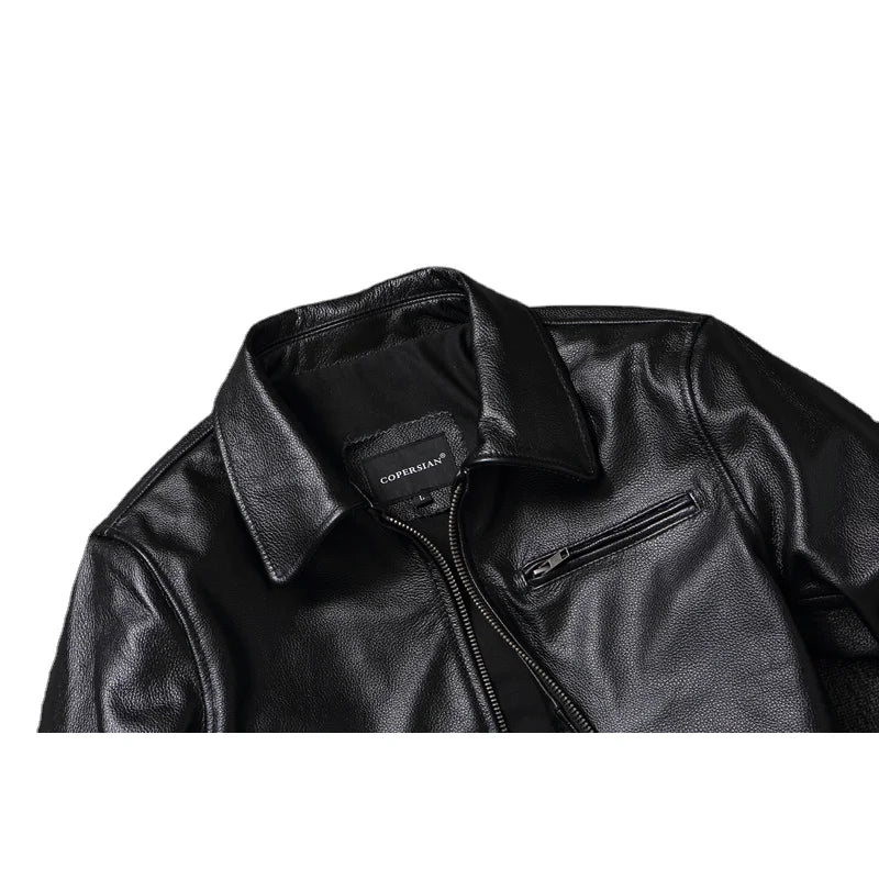 Spring and Autumn New Swallowtail Genuine Leather Coat Men's Polo Fit Leather Jacket Top Layer Cowhide Motorcycle Youth Coat