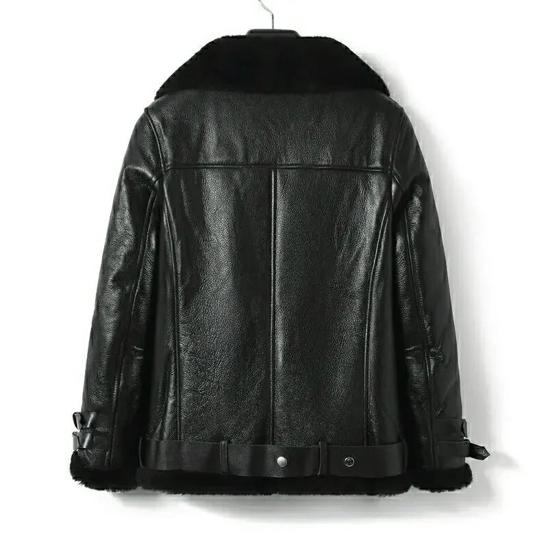 Warm Natural Fur Coat Winter Coats Women Real Sheepskin Leather Natural Fur Leather Jacket Female Outwear Casaco Feminino