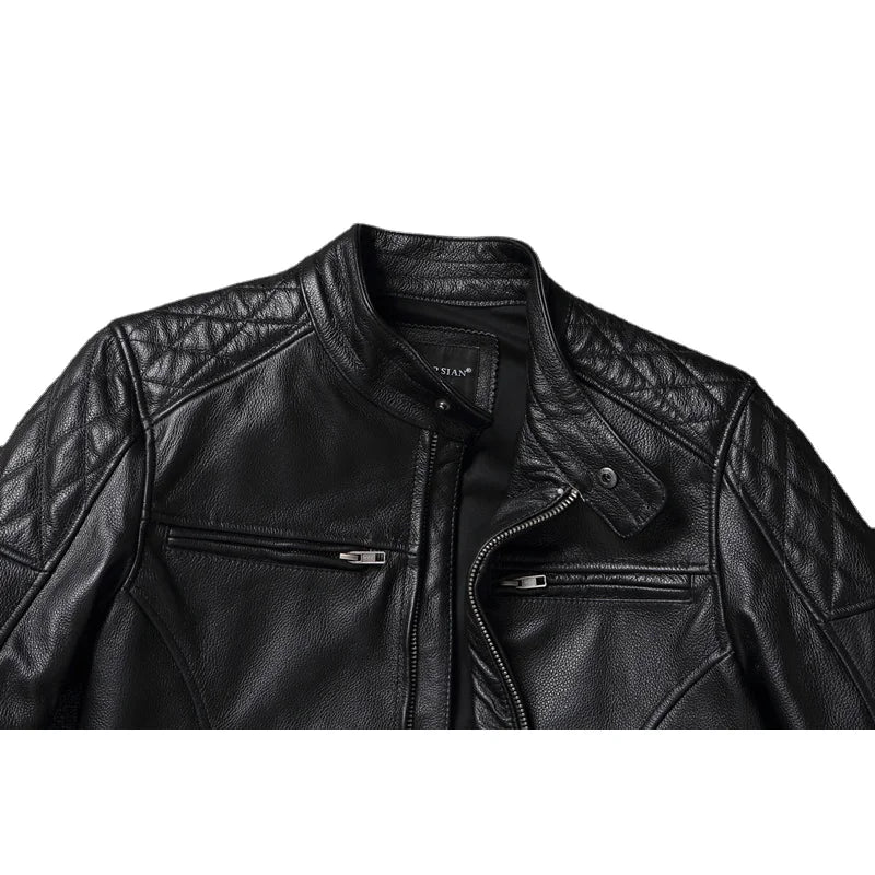 Black Motorcycle Jackets Genuine Cowhide Leather Coats Men Leather Jacket Riding Biker Jackets For Men Clothing Winter 가죽점퍼
