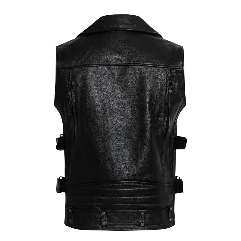 Biker Vest Top Layer Cowhide Leather Vest Men's Slim Short Motorcycle Clothing Riding Jacket Sleeveless Genuine Cow Club Vest