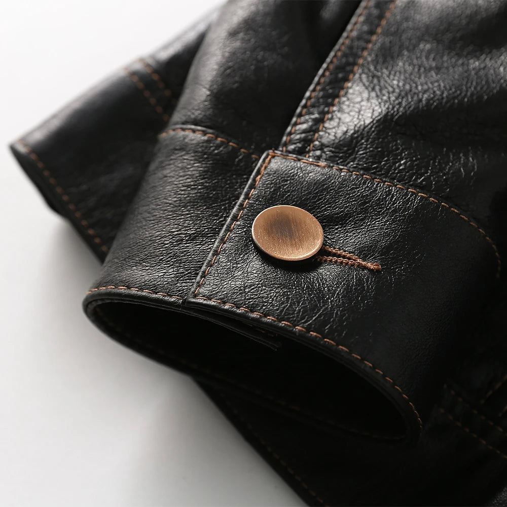 Men Genuine Leather Jacket Soft Slim Fit Tanned Pigskin Leather Jackets Male Skin Coat Spring Clothing M483