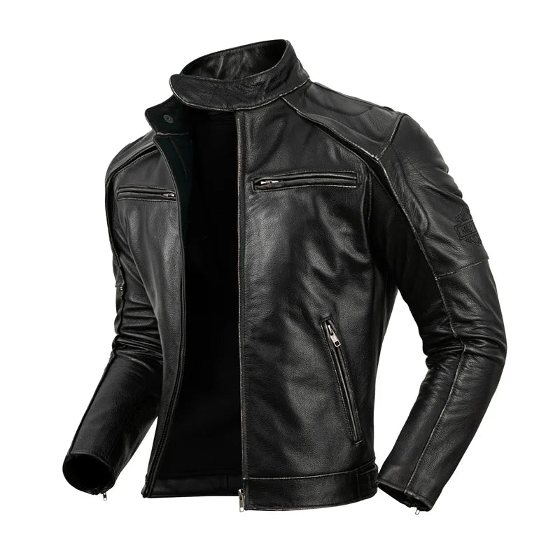 Reflective Skull Vintage Motorcycle Biker Jacket Men Real Cowhide Leather Autumn Winter Coat Liner Detachable Riding Clothing