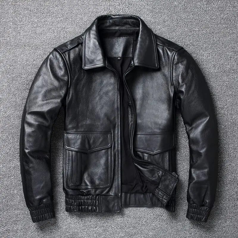 Black Genuine Leather Jacket Men Real Cow Skin Coat Classic Flight A2 Jackets Men Leather Jacket Aviator Coats Autumn