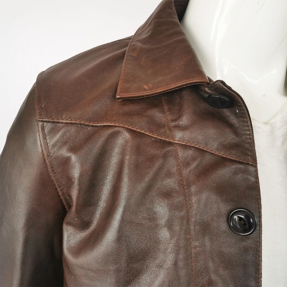 Men Leather Jacket Thick 100% Natural Oil Wax Cowhide Skin Jacket Dark Brown Soft Men Coat Winter Clothing Asian Size M-3XL M505