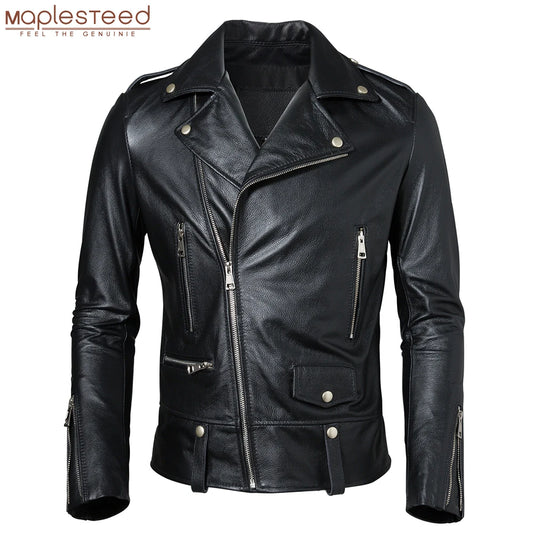 Classic Men Genuine Leather Jacket Thin 100% Real Cowhide Male Skin Coat Motorcycle Biker Clothing Spring Autumn Asian Size M611