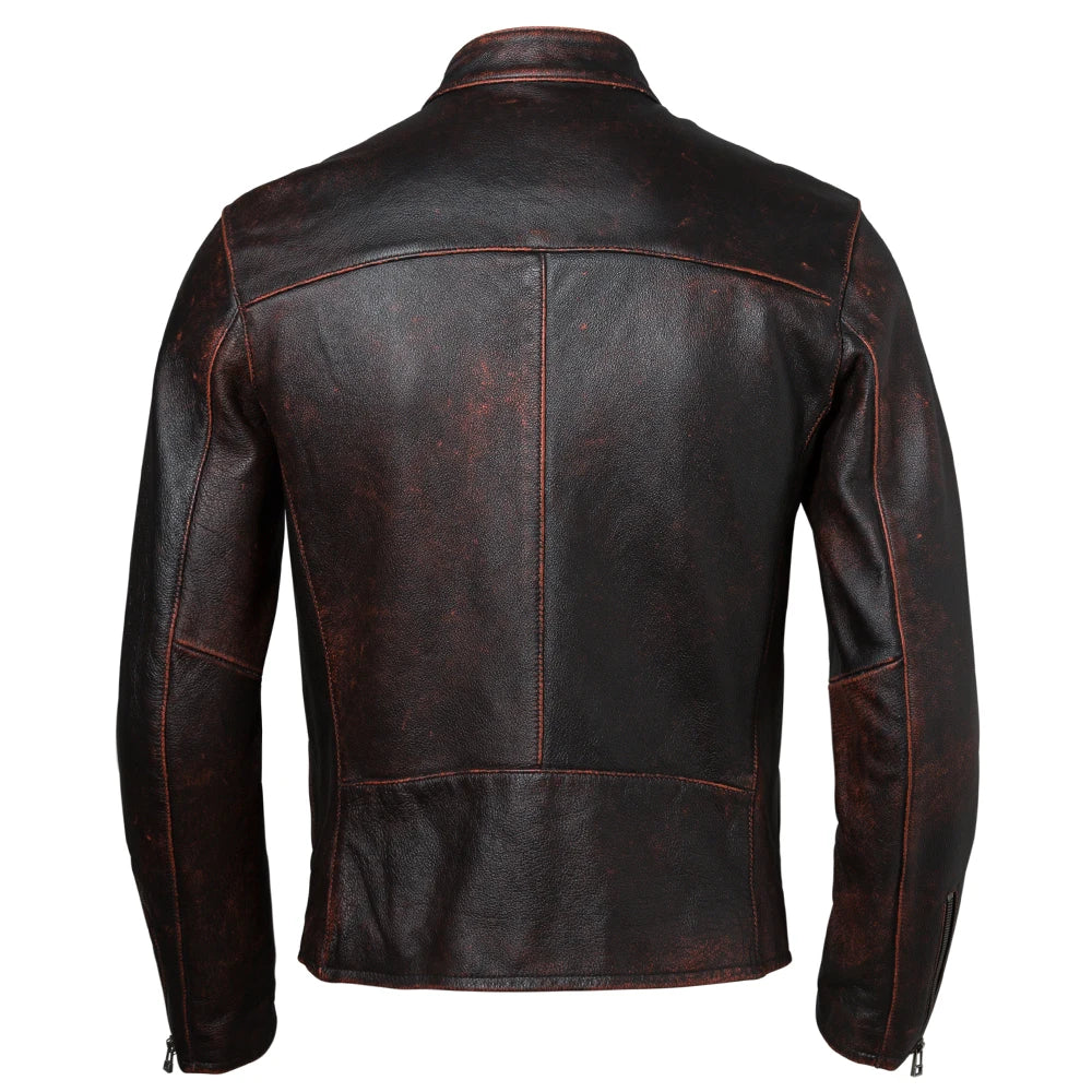 Vintage Men Genuine Leather Jacket Slim Fit 100% Natural Cowhide Men's Leather Coat Male Leather Clothing Autumn Asian Size M604