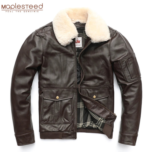 MAPLESTEED Genuine Cowhide Leather Jacket Men Zipout Liner Detachable Flight Jacket Men Winter Coat Fur Collar Euro/US Size M177