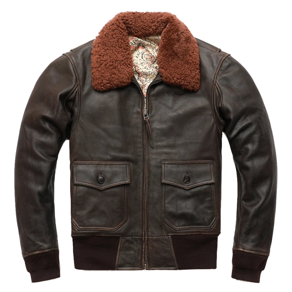 Maplesteed Super G1 Flight Jacket Men Leather Jacket Vintage Quilted Natural Cowhide Fur Euro/US Size M-2XL Bust 112-130cm M430