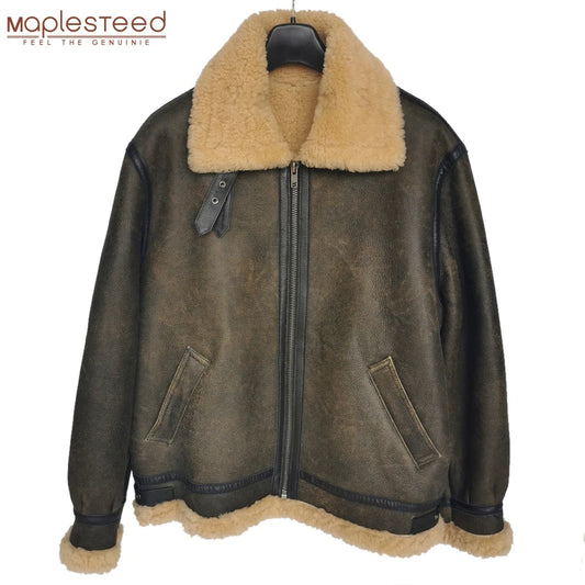 Thick Brown Cracking Leather Shearling Coat Men 100% Natural Sheepskin Fur Coat Winter Man Leather Coat Warm Clothing M372