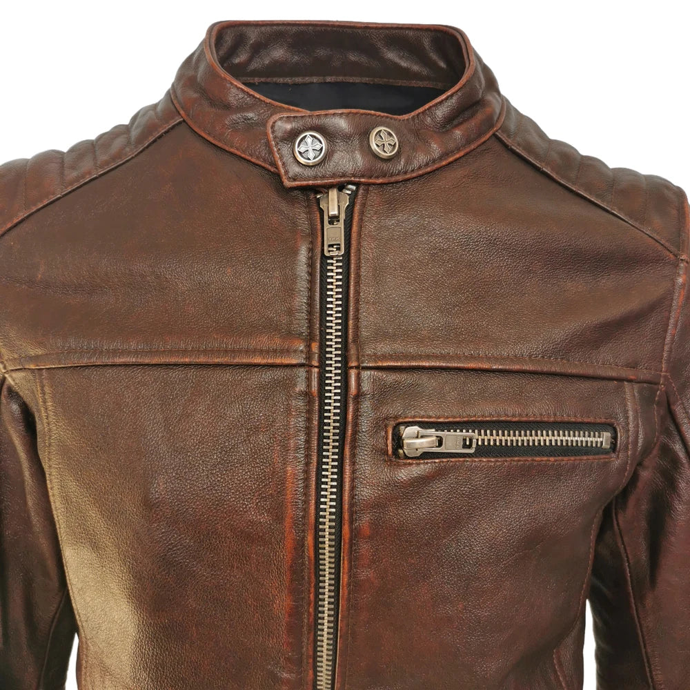 Vintage Red Brown Men Leather Jacket 100% Genuine Cowhide Biker Jackets Soft Slim Fit Men Motorcycle Coat Spring Autumn M597