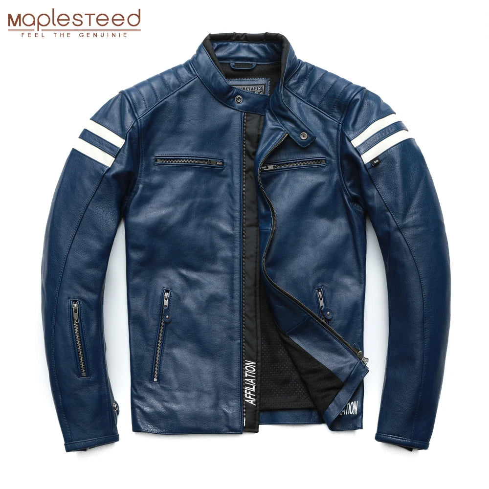 Motorcycle Jacket Men 4 Protectors 100% Cow Leather Coat Man Motor Biker Jackets Male Leather Coat Autumn Asian Size M218