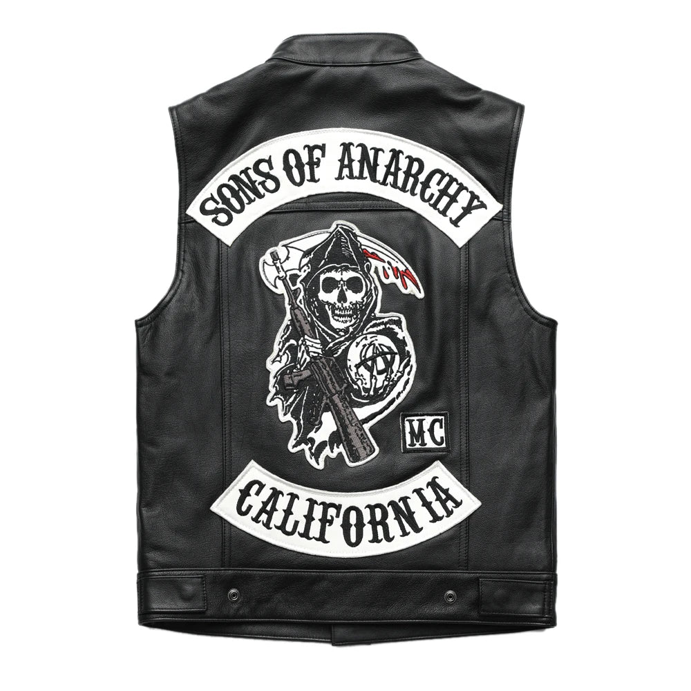 Classical Skull Motorcycle Vest Men100% Natural Cowhide Biker Leather Vests Moto Skin Waistcoat Asian Size M436