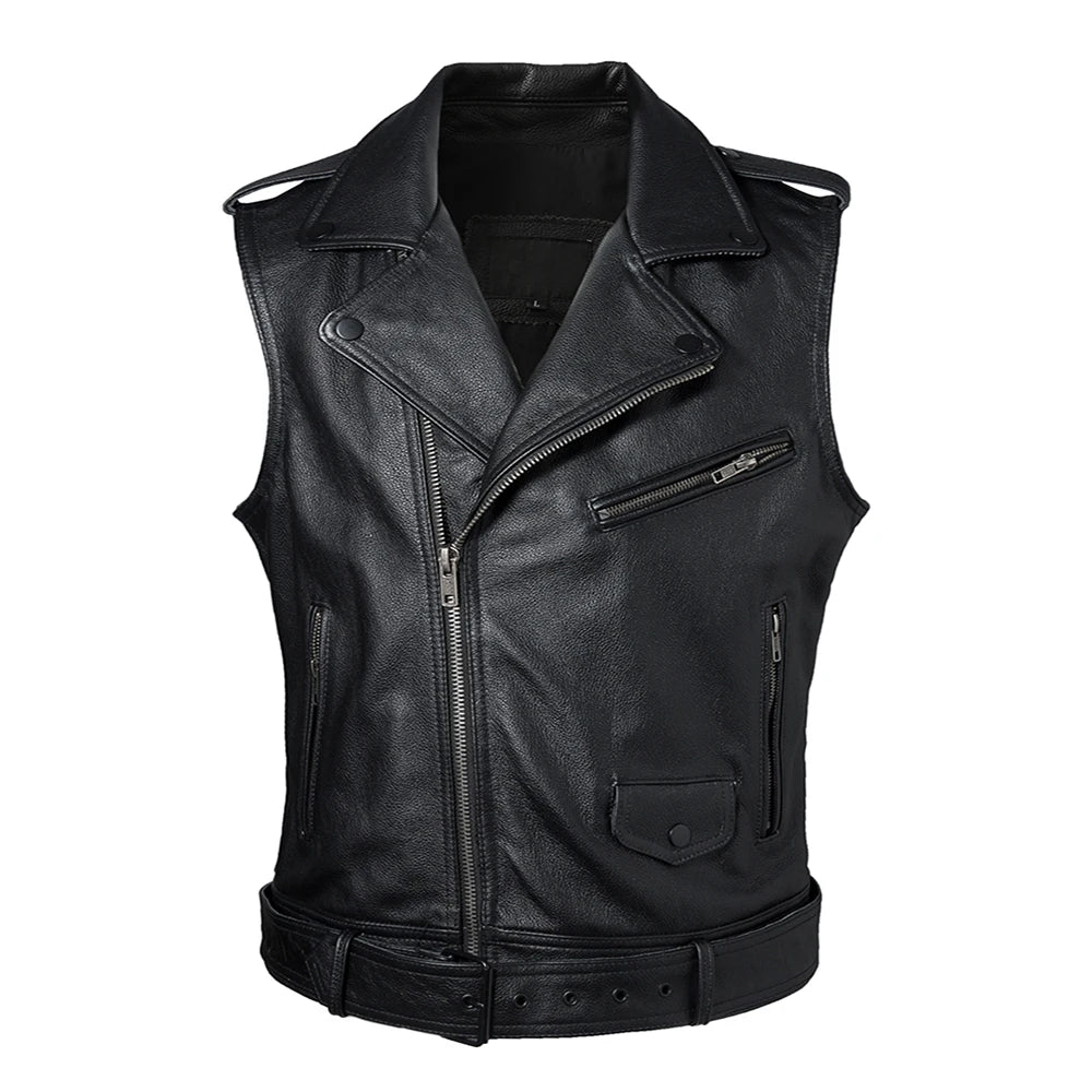 Genuine Leather Vest Men 100% Real Cowhide Slim Fit Motorcycle Vests Biker Sleeveless Jackets Spring Autumn Asian Size M595