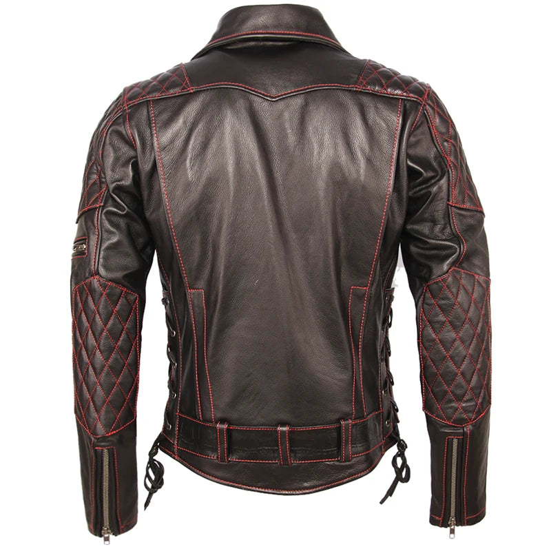 Fashion Motorcycle Leather Jacket Thick 100% Cowhide Slim Fit Men Genuine Leather Coat Motor Biker Jacket Winter Clothing  M355