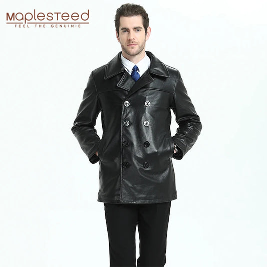 Long Men Leather Coat Quilted Thick 100% Natural Cow Skin Genuine Leather Jacket Man Winter Coat Long Warm M200