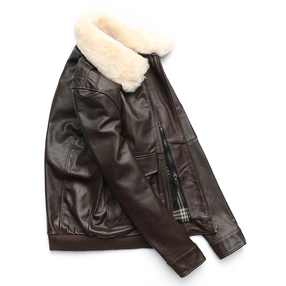 MAPLESTEED Genuine Cowhide Leather Jacket Men Zipout Liner Detachable Flight Jacket Men Winter Coat Fur Collar Euro/US Size M177