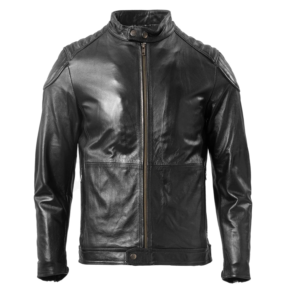 Men Leather Jacket Real Cowhide Slim Fit Biker Jacket Male Skin Coat Autumn Clothing Asian Size Free Shipping M272