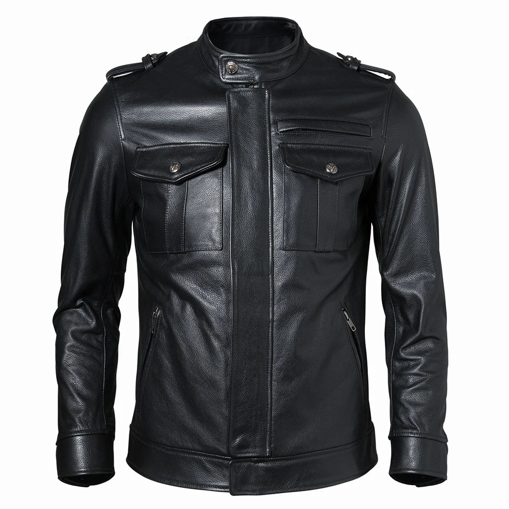 Men Genuine Leather Jacket 100% Natural Cowhide Men's Leather Coat Male Leather Clothing Autumn Spring Asian Size M602