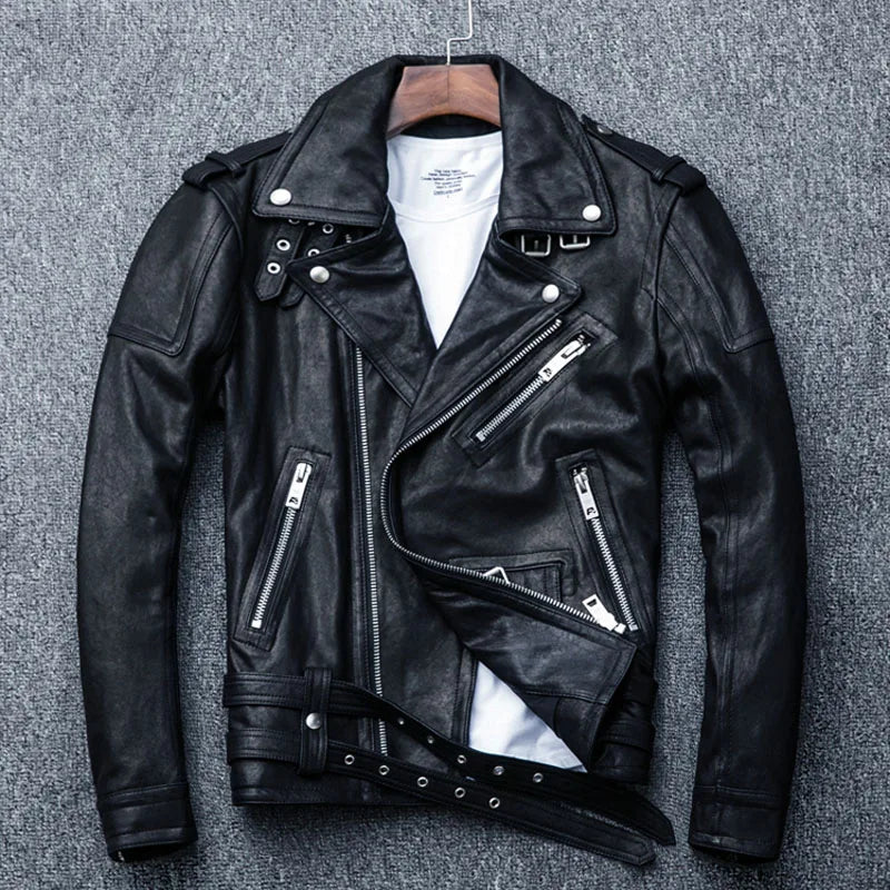 MAPLESTEED 100% Natural Sheepskin Tanned Leather Jacket Black Soft Men's Motocycle Jackets Motor Clothing Biker Coat Autumn M111