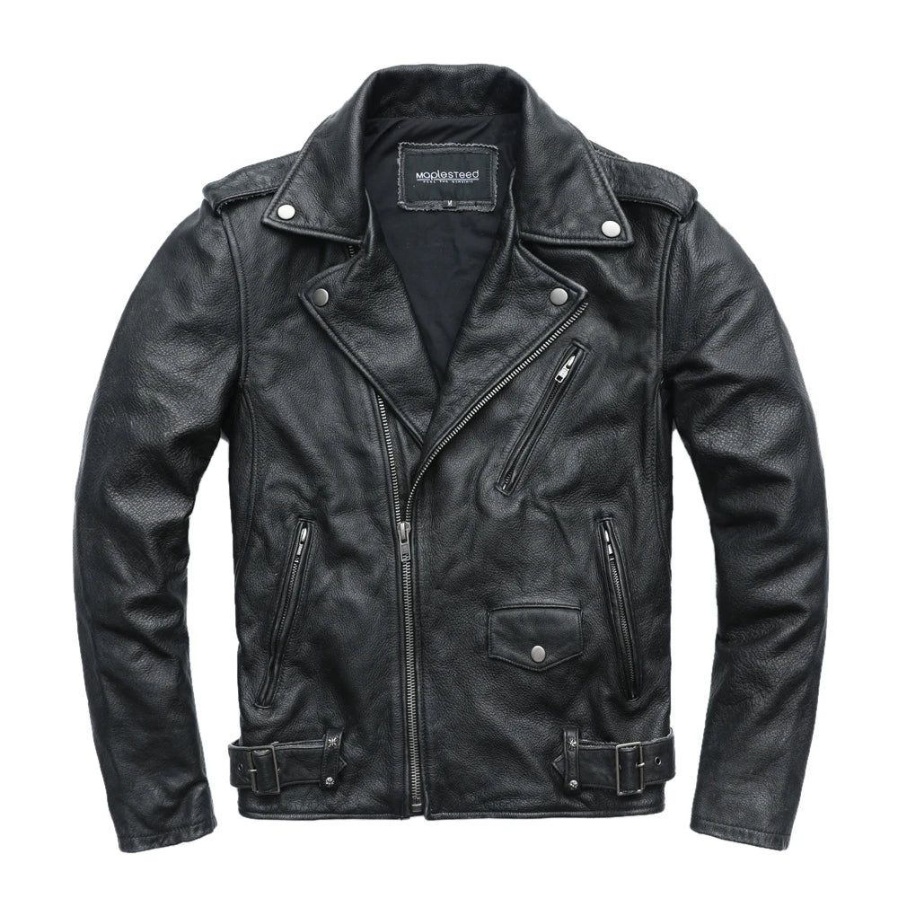 Vintage Motorcycle Jacket Men Genuine Leather Jackets 100% Cowhide Leather Coat Winter Biker Jacket Moto Clothing  M456