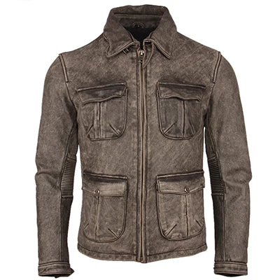 Vintage Distressed Motorcycle Leather Jacket Thick 100% Natural Cowhide Slim Moto Biker Leather Coat Men Winter Clothing M217