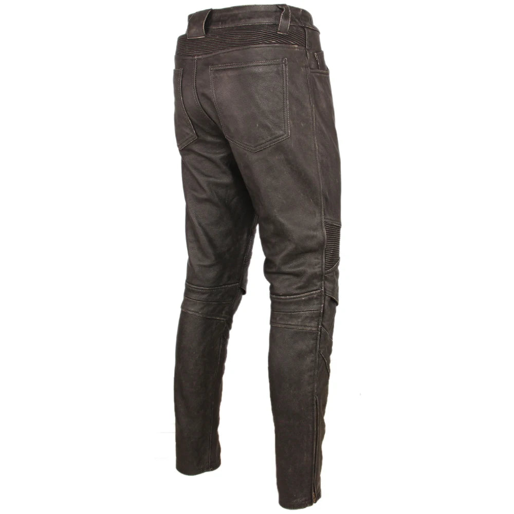 Fashion Vintage Black Men Leather Pant Thick 100% Natural Cowhide Motorcycle Biker Trousers Moto Pants Protector Available M350