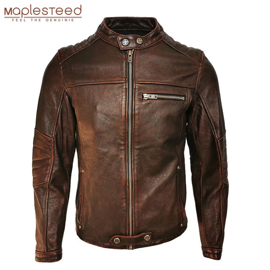Vintage Red Brown Men Leather Jacket 100% Genuine Cowhide Biker Jackets Soft Slim Fit Men Motorcycle Coat Spring Autumn M597