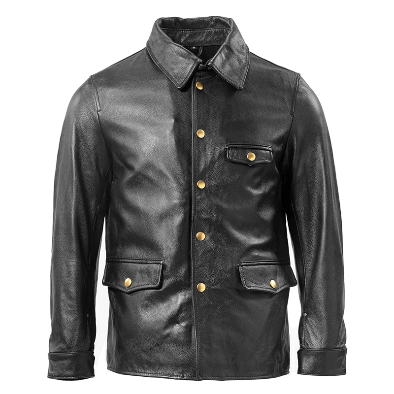 Brakeman Jackets Genuine Leather Jacket Men 100% Natural Cowhide Black Men's Leather Coat Autumn Male Clothing Asian Size M269