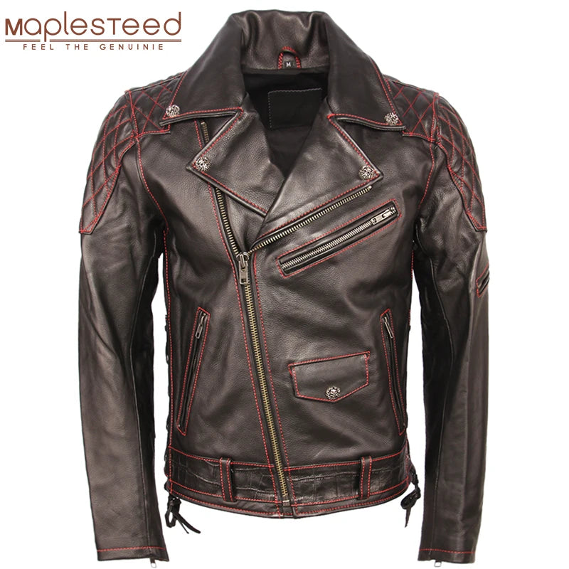 Fashion Motorcycle Leather Jacket Thick 100% Cowhide Slim Fit Men Genuine Leather Coat Motor Biker Jacket Winter Clothing  M355