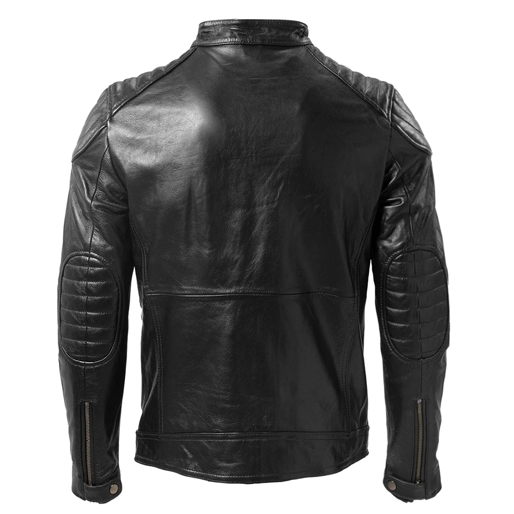 Men Leather Jacket Real Cowhide Slim Fit Biker Jacket Male Skin Coat Autumn Clothing Asian Size Free Shipping M272