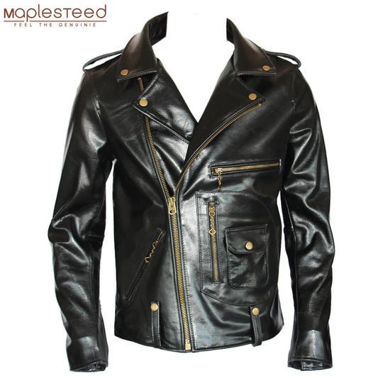 Classic J24 Motorcycle Style Genuine Leather Jacket Heavy Natural Horsehide Jacket Men Motor Biker Coat Winter Chest 128cm  M701