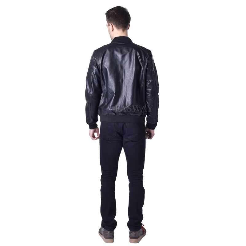 CLEARANCE SALE! Genuine Leather Jacket Men 100% Soft Sheepskin Leather Jackets Brand Skull Men's Leather Coat Spring M022