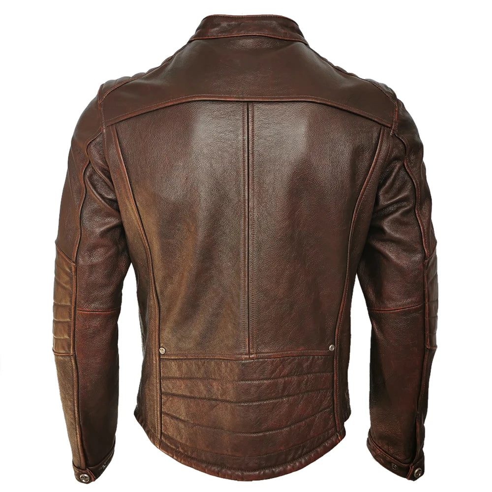 Vintage Red Brown Men Leather Jacket 100% Genuine Cowhide Biker Jackets Soft Slim Fit Men Motorcycle Coat Spring Autumn M597