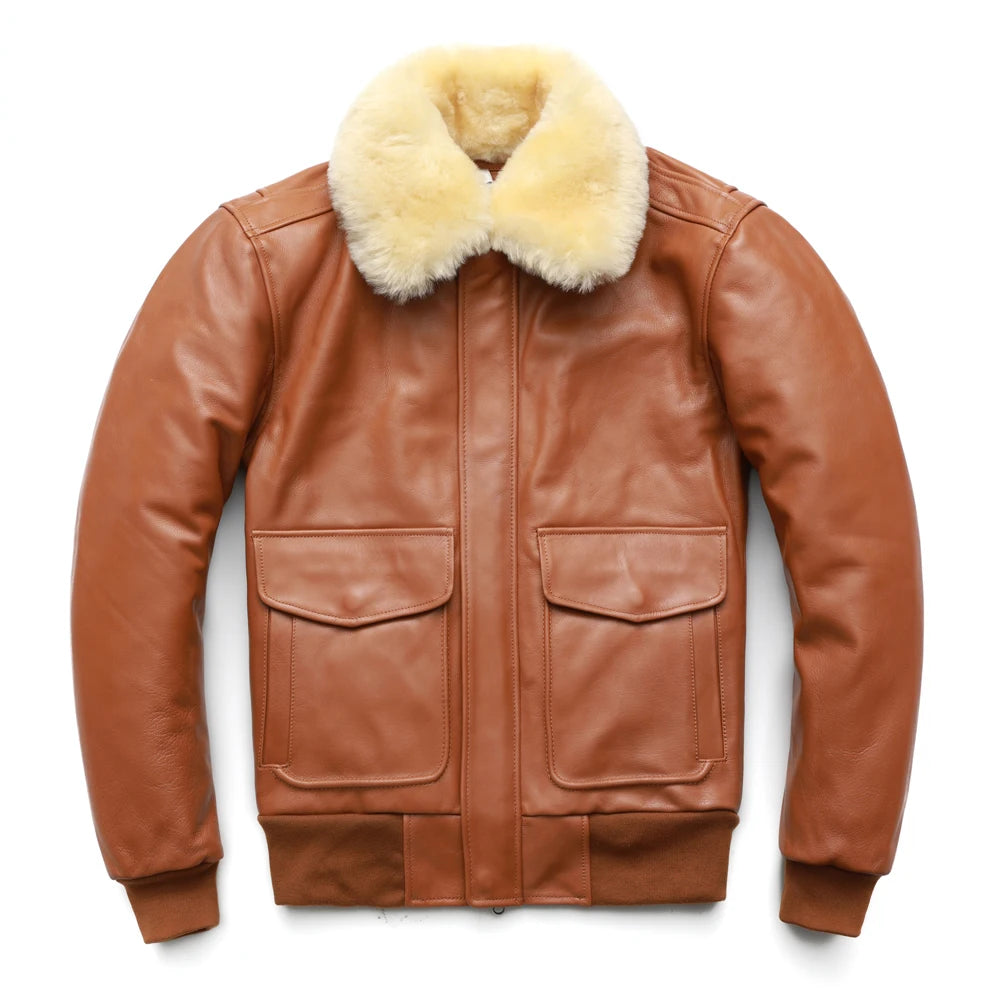 Thickening Quilted 100% Cowhide Leather Jacket Men Air Force Flight Jacket Man Winter Coat Collar Removable M176