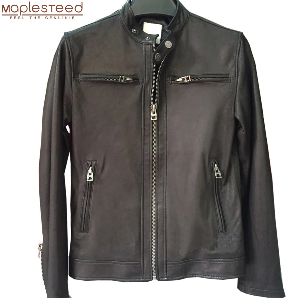 CLERANCE SALE ! Men's Leather Jacket Men Soft Matte Goat Skin Coat Black Male Genuine Leather Jackets Autumn Plus Size 6XL M031