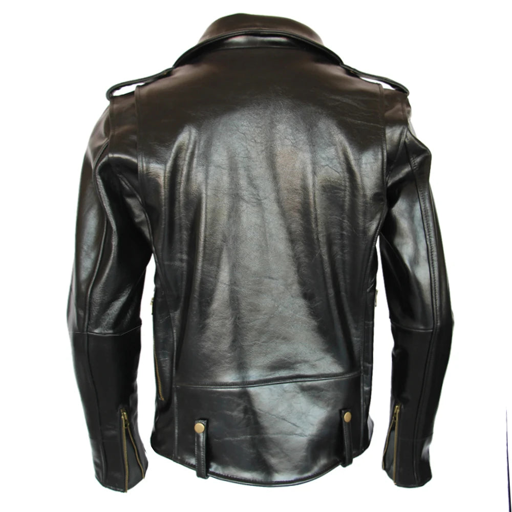 Classic J24 Motorcycle Style Genuine Leather Jacket Heavy Natural Horsehide Jacket Men Motor Biker Coat Winter Chest 128cm  M701