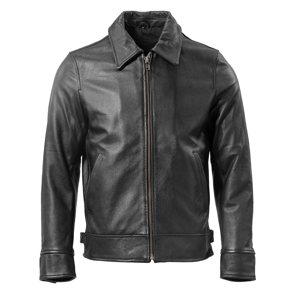 Men Genuine Leather Jacket 100% Natural Cowhide Black Turn Down Collar Leather Coat Autumn Male Skin Clothing Asian Size M268