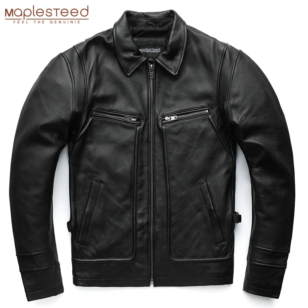 MAPLESTEED Brand Men Leather Jacket 100% Genuine Cowhide Vintage Red Brown Skin Jackets Men Winter Coat Sleeve 62-68cm 5XL M100