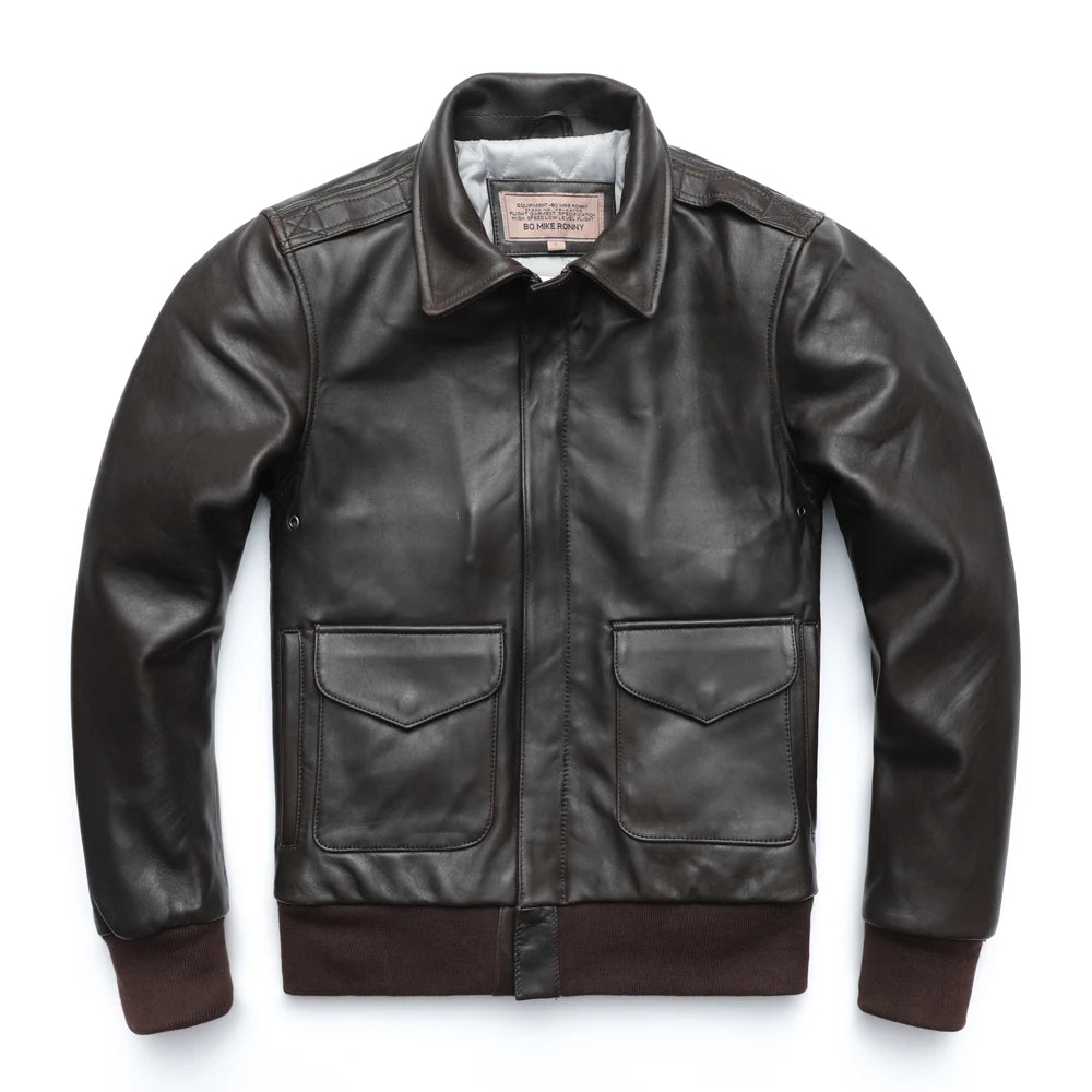 Flight A2 Men Leather Jacket Quilted 100% Soft Sheepskin Jacket Men Pilot Bomber Leather Coat Male Leather Clothing Winter M231