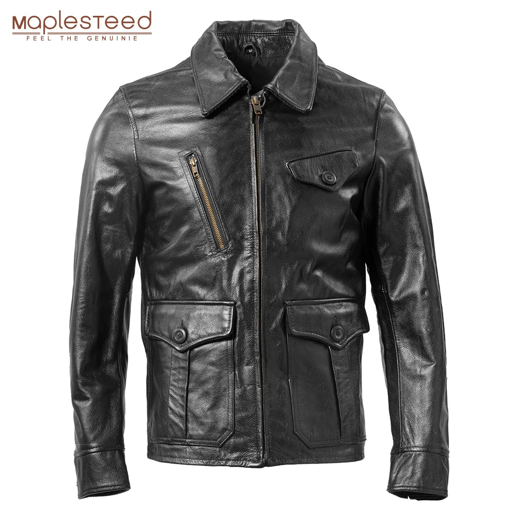 Men's Leather Jacket 100% Natural Cowhide Brown Black Men Leather Coat Autumn Male Skin Clothing Asian Size M267