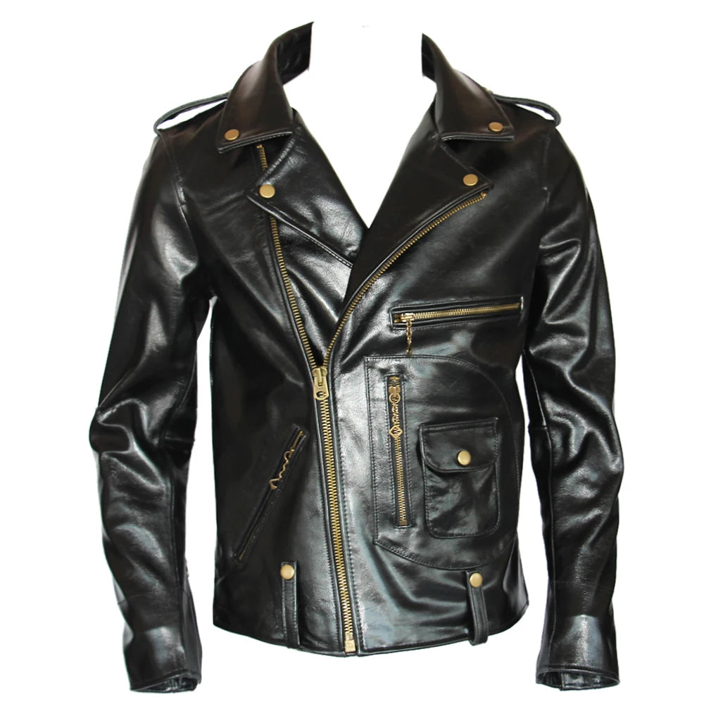 Classic J24 Motorcycle Style Genuine Leather Jacket Heavy Natural Horsehide Jacket Men Motor Biker Coat Winter Chest 128cm  M701