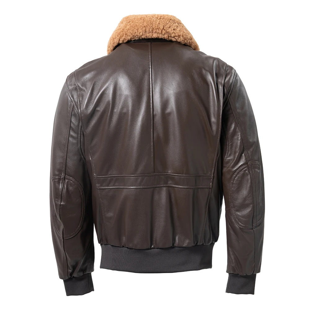 Genuine Leather Jacket Men Flight Jackets 100% Soft Thin Sheepskin Natural Fur Collar Aviator Clothing For Autumn 0~ -10 ℃ M176