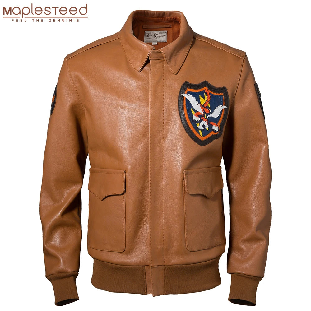 Fashion Men Genuine Leather Jacket 100% Cowhide Flight A2 Military Bomober Coat Male Biker Clothing Autumn Asian Size M592