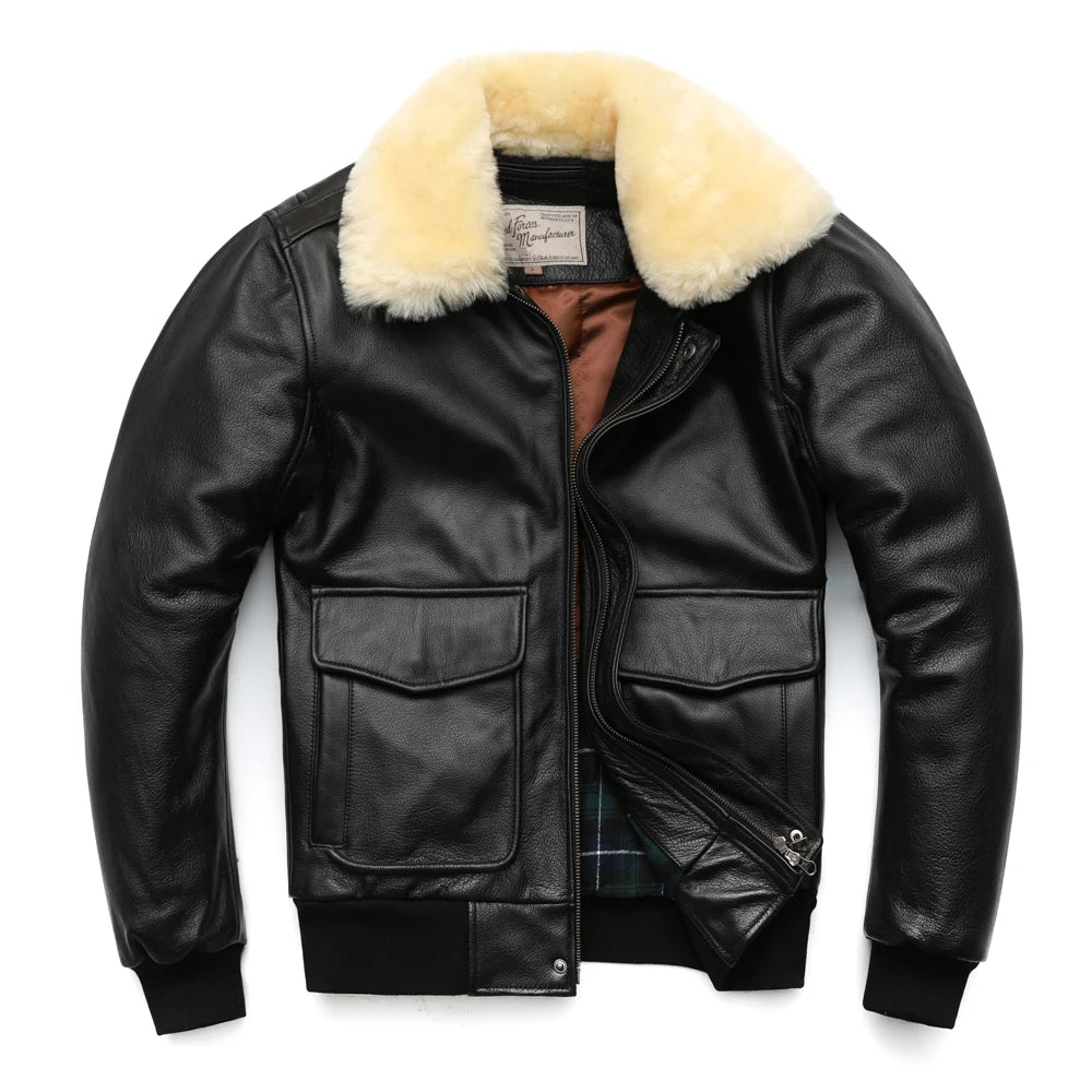 Thickening Quilted 100% Cowhide Leather Jacket Men Air Force Flight Jacket Man Winter Coat Collar Removable M176