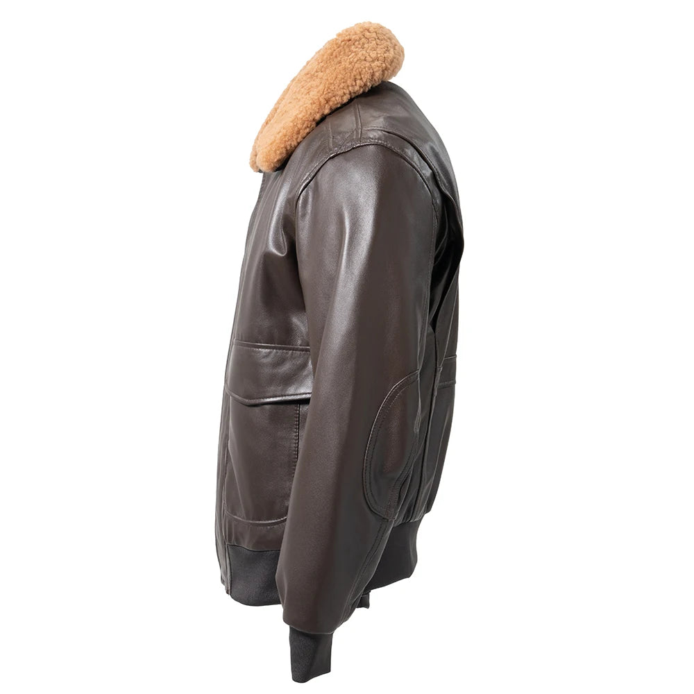 Genuine Leather Jacket Men Flight Jackets 100% Soft Thin Sheepskin Natural Fur Collar Aviator Clothing For Autumn 0~ -10 ℃ M176