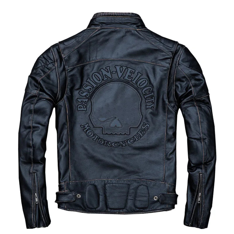 CLEARANCE SALE! Vintage Motorcycle Jacket Men Leather Jacket Thick 100% Cowhide Skull Leather Jacket Men Biker Coat Winter M189