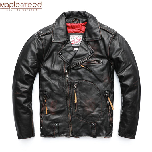 Vintage Original Pilot Leather Jacket Men Genuine Cow Motorcycle Male Vintage Jacket Red Brown Motor Biker Coat M105